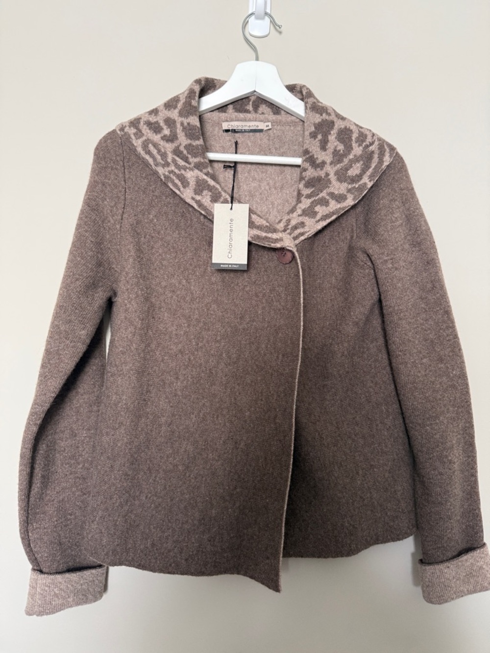 Chaletmonde Brown Wool Blend Jacket with Leopard Trim Medium New
